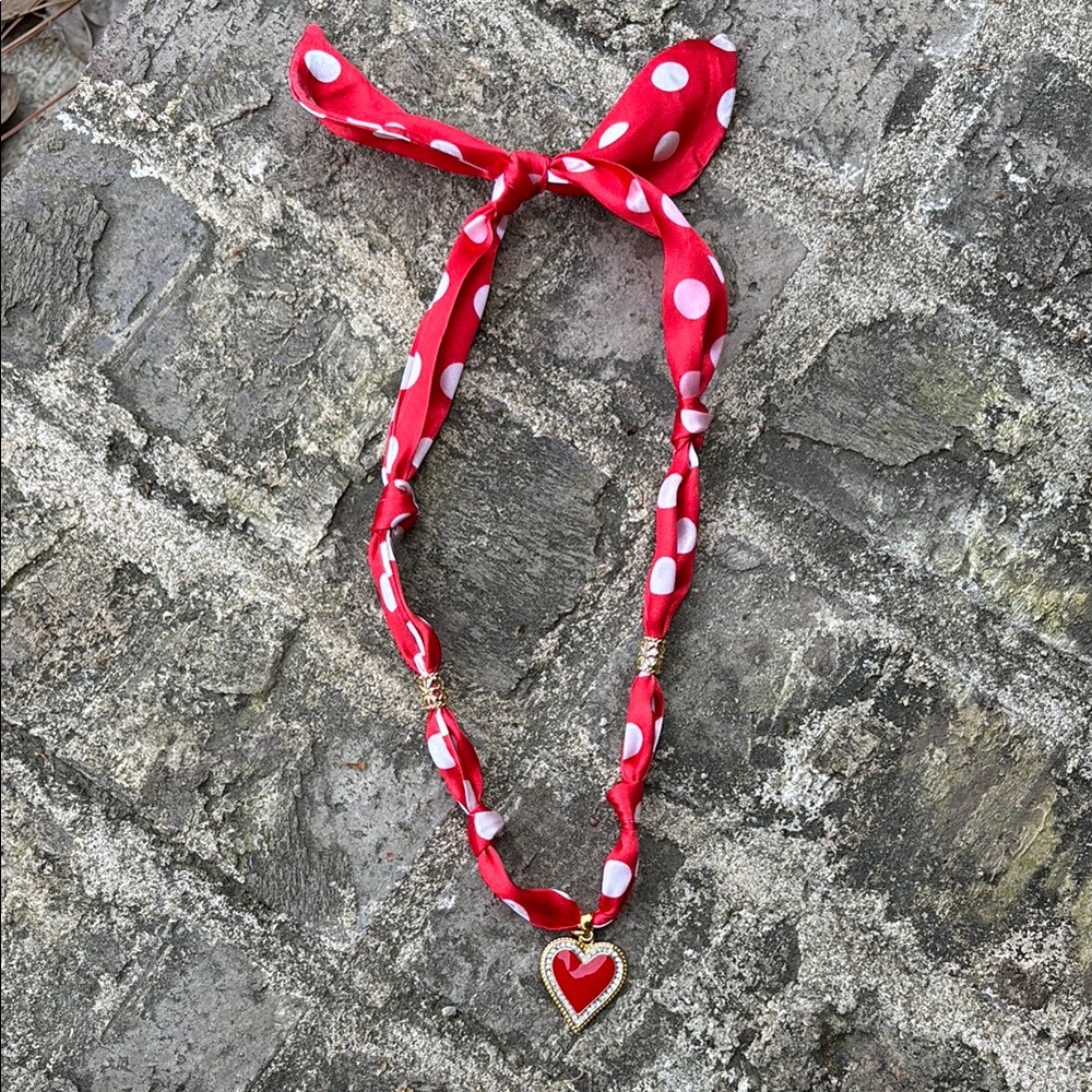 Red Polka Dot Necklace with Heart Pendant
